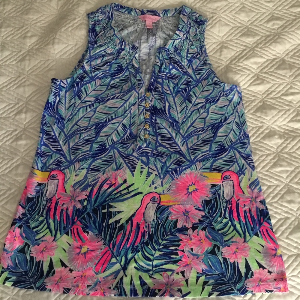 Lilly Pulitzer Essie tank top Let’s Mango EUC size Small